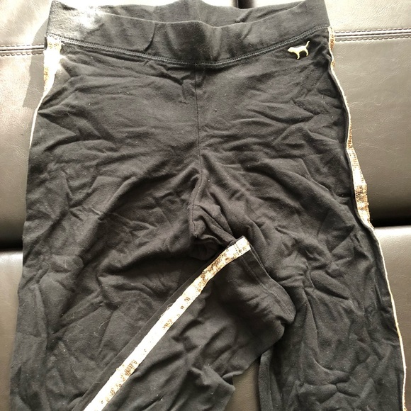 PINK black cotton legging. Gold sequins down the side. Size Small. - Picture 2 of 3